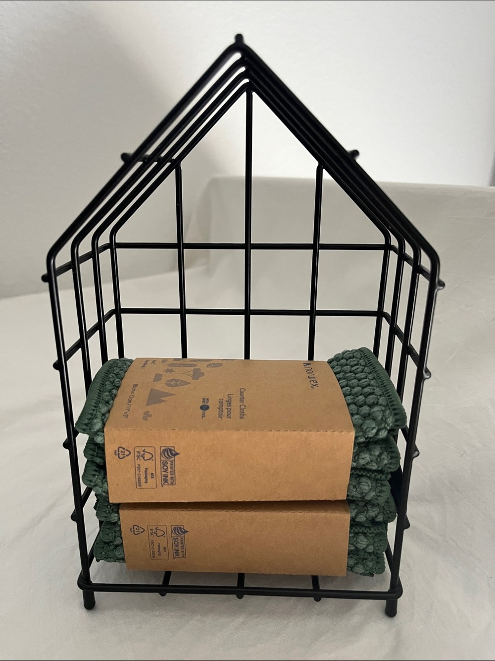 Norwex Black Wire Storage Caddy with Green Cloths